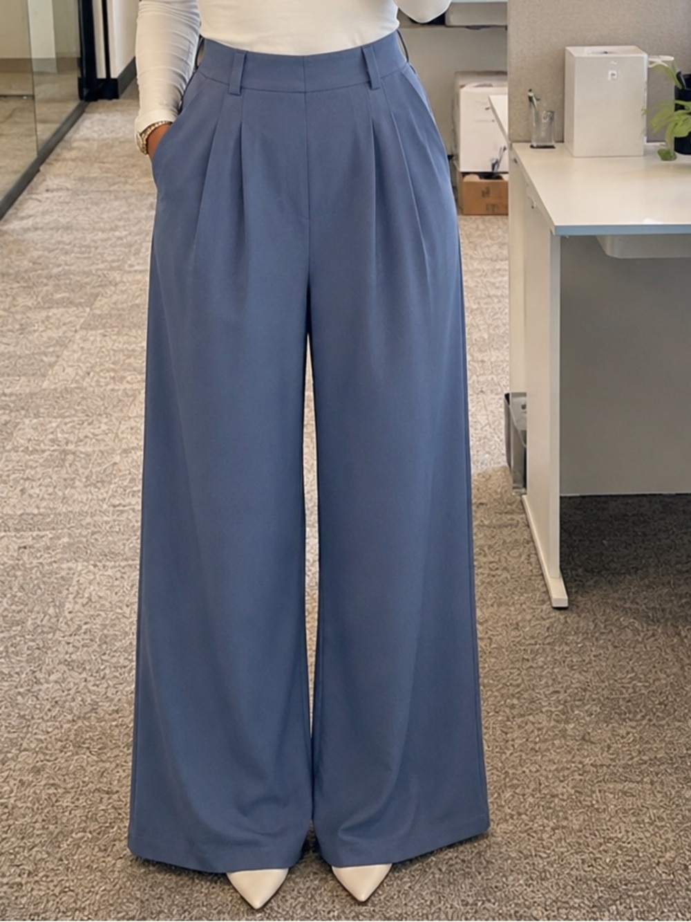 HALARA High-Waist Wide-Leg Trousers in Slate Blue